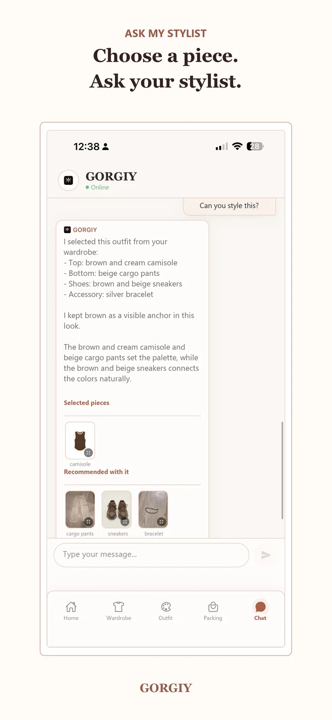 Stylist chat with selected clothing